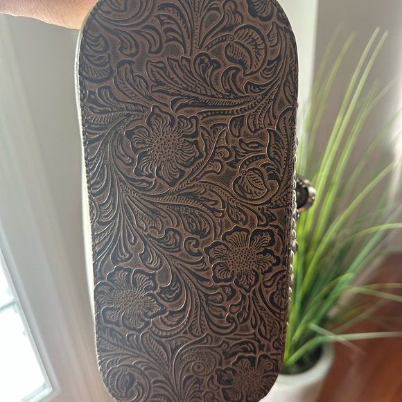 Western Style tooled Floral Faux Leather with Rhinestone buckle shoulder bag - Picture 9 of 15